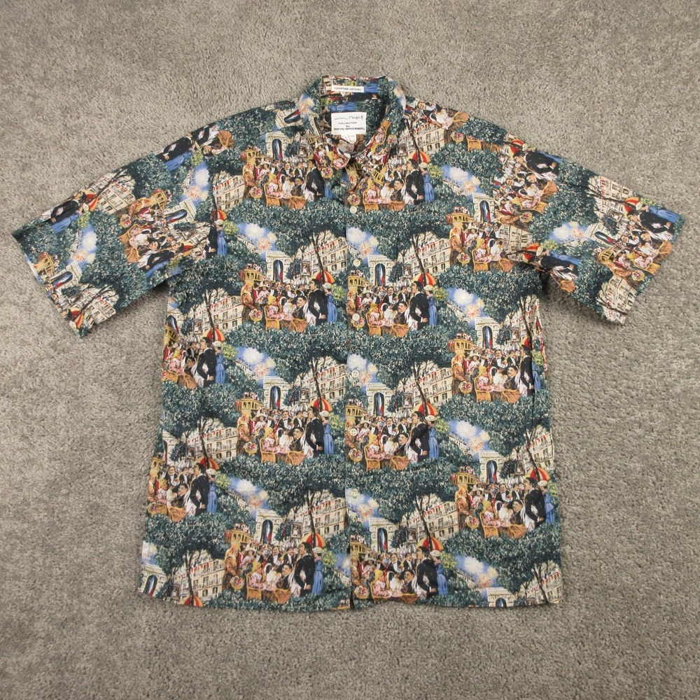 Reyn Spooner Shirt Mens Large Green Guy Buffet Collection Travel Italy Button Up